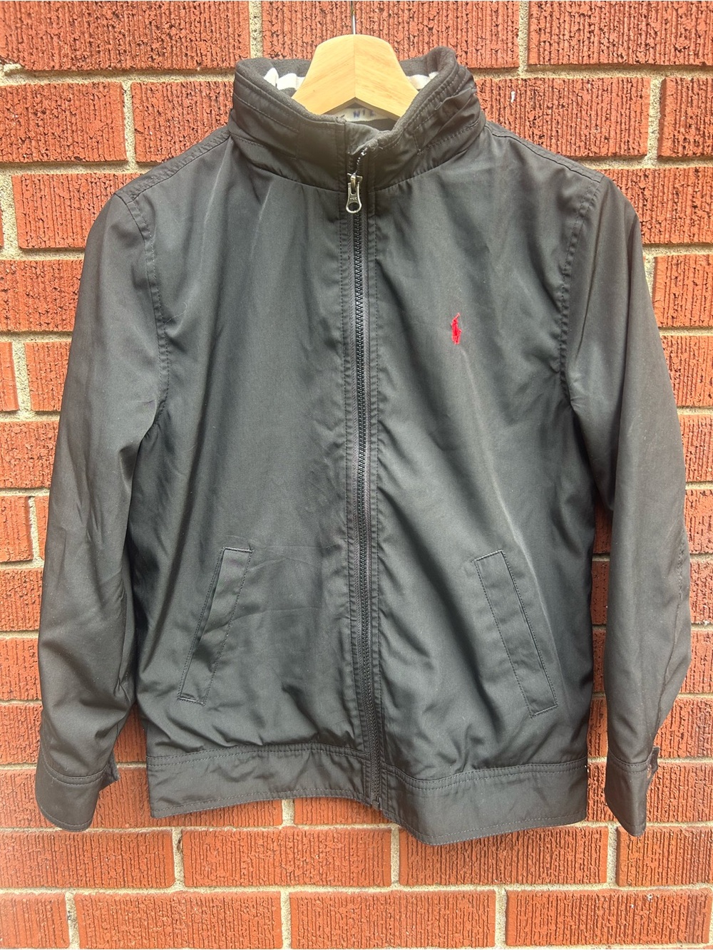 Polo Ralph Lauren Boys Black Hooded Full Zip Jacket Red Pony M 10–12